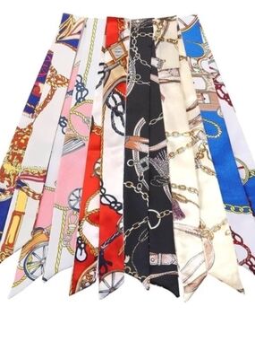 1 Piece Silk Variety Print Twilly Scarf  Multi-Color